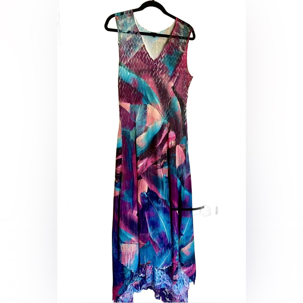Komarov Asymmetrical Tropical Multicolored Palm Maxi Dress Women’s Size Large